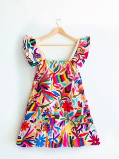 CUERNAVACA Otomi Multicolor Dress. Hand Embroidery. Layered - Etsy Clothes Guys, Mexican Boutique, Dress Hand Embroidery, Fiesta Dress, San Ysidro, Mexican Fashion, Gifts To Make, Fiesta Outfit, Multicolor Dress