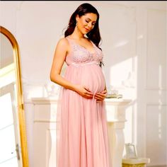 Perfect For Baby Shower Gown Feminine Pink Maxi Dress For Maternity Wear, Spring Floor-length Maternity Dress, Pink Sleeveless Maternity Dress For Wedding, Sleeveless Pink Maternity Dress For Wedding, Spring Maternity Floor-length Dresses, Pink Maternity Dress For Summer Party, Summer Maternity Flowy Gown, Maternity Maxi Gown For Summer, Maternity Summer Maxi Gown