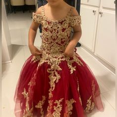 Burgundy Red, With Gold Detail, Like New.Obo Dancing Queen Dresses, Dancing Queen, Burgundy Red, Gold Details, Kids' Dresses, Formal Dresses, Red, Dresses, Color