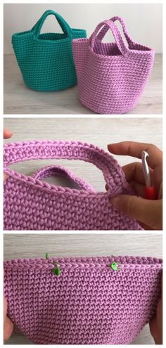 crochet bag pattern for beginners to make the purse with two handles and one handle