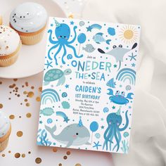 an ocean themed birthday party with cupcakes