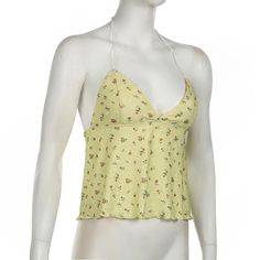 Please refer to our sizing chart for a guideline when choosing a size. 5 business days order processing time. 90% polyester 10% spandex Fitted Spaghetti Strap Top With Floral Print, Fitted Floral Print Top With Spaghetti Straps, Summer V-neck Halter Top, Fitted V-neck Halter Top For Summer, Chic Fitted Floral Halter Top, Spring Triangle Top With Floral Print, Spring Floral Print Triangle Top, Floral Print Stretch Halter Neck Top, Stretch Floral Print Halter Neck Top