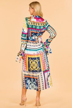 Beautiful patchwork print long sleeve v-neck dress with a matching sash belt, including gorgeous sleeve detailing. Maxi Dress Pattern, Patchwork Print, Sash Belts, Sash Belt, Head Accessories, Dress Romper, V Neck Dress, Shoe Sale, Skirt Pants