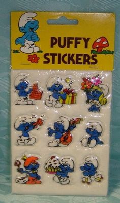 the smurfs stickers have been placed on top of each other in a package