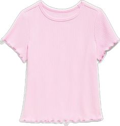 Fitted Ruffle Crew Neck T-shirt, Fitted Ruffled Crew Neck T-shirt, Fitted Crew Neck T-shirt With Ruffles, Stretch Ruffled Crew Neck T-shirt, Pink Ruffled T-shirt, Pink Ruffled Casual T-shirt, Casual Pink Ruffled T-shirt, Pink Ribbed Crew Neck T-shirt, Trendy Ruffled Short Sleeve T-shirt