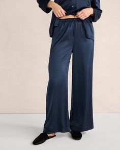 The softest washable silk is fashioned into these luxe pajama pants with a pull-on waist, drawstring detail, and relaxed fit. Pair them with the matching Washable Silk Pajama Shirt and slip into sweet slumber. Details + Design: Hits at waist. Drawstring waist. Ankle length. Wide leg. Pockets. Inseam: 29".Material: 92% Silk, 8% SpandexCare: Machine Wash; Line Dry, Warm Iron if NeededImported | Washable Silk Pajama Pants Haven Well Within Casual Silk Wide Leg Loungewear Pants, Elastic Waistband Wide-leg Sleepwear For Pajama Party, Wide-leg Sleepwear With Elastic Waistband For Pajama Party, Elegant Relaxed Fit Sleepwear Long Pants, Silk Trousers For Loungewear, Silk Long Pants For Loungewear, Elegant Wide Leg Bottoms For Pajama Party, Casual Silk Pants With Relaxed Fit, Casual Silk Bottoms With Relaxed Fit