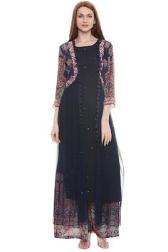 Black straight kurta with placement mirror work paired with printed wide-legged pants. This set comes with tassel border long jacket.
Components:3
Printed, Embroidered
Neckline:Round
Sleeve Length:Kurta: Sleeveless; Jacket: Three quarter
Fabric:Muslin Slub, Net
Color:Black
Front open jacket
Side slits
Tassel border jacket
 - Aza Fashions Navratri Straight Kurta Anarkali Set With Tassels, Navratri Anarkali Set With Tassels And Straight Kurta, Designer Anarkali Set With Tassels For Diwali, Designer Anarkali Set For Navratri With Tassels, Navratri Designer Anarkali Set With Tassels, Designer Salwar Kameez With Tassels For Navratri, Festive Palazzo Set With Tassels For Navratri, Festive Straight Kurta With Tassels, Traditional Anarkali Set With Straight Kurta And Tassels