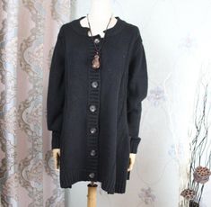 "【Fabric】 Cotton 【Color】 Black 【Size】 Shoulder width 45cm/ 18\" Sleeve length 60cm/ 23\" Bust 112cm/ 44\" Length 75cm/ 29 \" Have any questions please contact me and I will be happy to help you." Womens Sweater Coats, Woman Sweater, Coats Black, Loose Coats, Women Coats, Women Coat, Black Clothing, Women Jacket, Knitted Coat