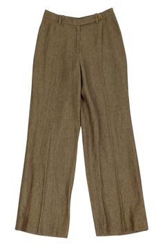 Current Boutique-Akris - Tan Linen Trousers Sz 6 Elegant Linen Bottoms For Fall, Classic Full Length Wide Leg Linen Pants, Classic Full Length Linen Wide Leg Pants, Classic Full-length Linen Wide Leg Pants, Elegant Brown Wide Leg Summer Pants, Brown Linen Wide Leg Pants For Spring, Brown Linen Bottoms For Spring, Spring Brown Linen Wide Leg Pants, Brown Linen Wide Leg Bottoms