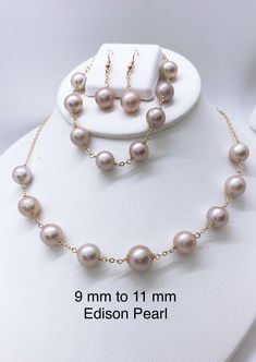 Edison Pearl set all in 14kt gold fill Gold Plated Pink Gold Round Jewelry, Pink Gold Plated Round Jewelry, Gold Sterling Silver Round Beads Jewelry, Gold 14k Jewelry Sets For Wedding, Elegant 14k Gold Round Jewelry Sets, 14k Gold Jewelry Sets For Wedding, Elegant 14k Gold Jewelry Sets, Handmade Elegant Gold-plated Jewelry Sets, Gold Plated Round Beads Jewelry For Formal Events