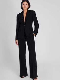 A cinched waist gives the signature wear-everywhere blazer a strong feminine feel. Sharply tailored with notched lapels and a single-button closure. Womens Black Pant Suits, Womens Black Tuxedo Jacket, Power Suits For Women Black, Semiformal Womens Suits, Suits For Women Classy Black, Womens Pant Suit Black, Womens Black Power Suit, Business Suits For Women Boss Lady Black, Cheap Black Business Suit