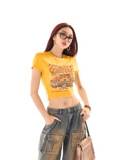 Age: 18-24 years oldSize: S M L XLPattern: Letters/numbers/textStyle: StreetStreet: Sports and leisureCollar: Round neckPopular elements: printsMain color: YellowSleeve type: RegularSKU: T5125E31Season: SpringYear Season: Spring 2023Sleeve length: Short sleevesThickness: RegularLength: ShortClothing fit: slim fitMaterial composition: cotton Vintage Stretch Tops With Letter Print, Vintage Stretch Top With Letter Print, Yellow Short Sleeve Hip Hop Top, Yellow Hip Hop Short Sleeve Tops, Yellow Graphic Print Hip Hop Top, Yellow Hip Hop Top With Graphic Print, Y2k Yellow Outfit, Stretch Hip Hop Tops For Summer, Summer Stretch Hip Hop Tops