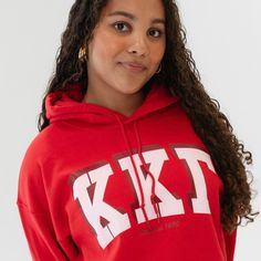 Red hoodie, boyfriend fit. Our model is wearing size large (unisex). Size up for an oversized fit. 50% cotton, 50% polyester. Red Cotton Hoodie For Fan Merchandise, University Red Cotton Hoodie, Sporty University Red Cotton Hoodie, Oversized Red Cotton Hoodie, Hoodie Boyfriend, Oversized Red Graphic Print Hoodie, Delta Phi Epsilon, Kappa Kappa Gamma, Alpha Gamma Delta