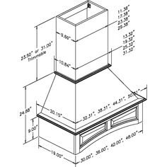 a drawing of a chimney with measurements for the top and bottom section, including two sides