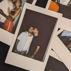 several polaroid photos of people standing next to each other