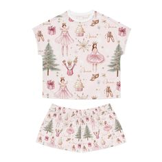 Snuggle into the magic of the season with our Personalized Pink Christmas Princess Ballerina Pajama Set! Featuring a charming ballet design, this two-piece set is the perfect blend of comfort and festive flair. Designed with your cozy nights in mind, the relaxed fit offers the ultimate comfort with a soft blend of 95% polyester and 5% spandex. Whether it's for a holiday movie marathon or bedtime story, this set brings a touch of Christmas magic to your loungewear collection. Why You'll love this Women's Short Pajama Set: *Customizable Charm: Personalize it with a name for that extra special touch. *Girly Christmas Design: Adorned with festive princess ballerinas, perfect for adding holiday joy. *Comfort & Durability: Made from a high-quality soft fabric blend, this set ensures cozy nights. Cute Cotton Holiday Sleepwear, Pink Christmas Pjs, Cute Christmas Sleepwear For Pajama Party, Cute Christmas Bedtime Sets, Cute Bedtime Christmas Sets, Cute Bedtime Sets For Christmas, Cotton Christmas Bedtime Tops, Christmas Cotton Bedtime Tops, Cute Pink Sleepwear For Holiday