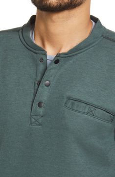 Washed and faded to old-favorite perfection, this cotton-blend henley sports a fleece lining for warmth and a secure chest pocket for holding essentials. 26" length Crewneck 60% cotton, 40% polyester Machine wash, tumble dry Imported Casual Henley With Button Closure And Crew Neck, Casual Cotton Henley For Winter, Classic Cotton Henley For Winter, Classic Winter Cotton Henley, Casual Cotton Henley For Fall, Winter Cotton Henley With Button Closure, Casual Winter Henley With Button Closure, Winter Cotton Sweatshirt With Button Closure, Cotton Henley With Ribbed Cuffs For Fall