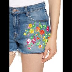 High Waist Embroidered Vintage Shorts, Size 29, Nwot; Inseam-2”; Rise-11” Casual Embroidered Shorts With Relaxed Fit, Casual Embroidered Relaxed Fit Shorts, Fitted Casual Shorts With Floral Embroidery, Casual Fitted Floral Embroidery Shorts, Embroidered Mid-rise Cotton Shorts, Embroidered Relaxed Fit Bottoms For Summer, Cotton Bottoms With Multicolor Embroidery, Casual Embroidered Shorts For Spring, Casual Mid-rise Shorts With Floral Embroidery