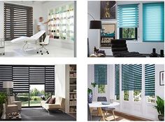 four different types of blinds in various rooms