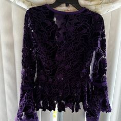 Deep Purple Lace Top With Heart Neck Chest 33/34 In Waist 27 Arm 23 Length 22 Purple Lace Tops Blouses, Purple Fitted Lace Top, Purple Lace Shirt, Gothic Lace Trim Party Top, Purple Lace Tank Top, Purple Lace Top, Strapless Shirt, Eclectic Outfits, Orange Sweaters