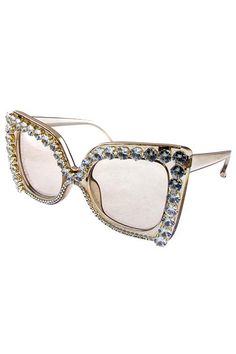 Diamond Studded Sunglasses Trendy Cat Eye Sunglasses For Parties, Gold Party Sunglasses, Glamorous Gold Sunglasses For Party, Glamorous Gold Party Sunglasses, Party Sunglasses With Mirrored Lenses And Glass Frame, Party Sunglasses With Mirrored Glass Lenses, Party Sunglasses With Mirrored Lenses, Glamorous Gold Sunglasses For Summer, Elegant Gold Cat Eye Sunglasses For The Beach