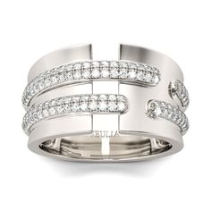 a white gold ring with diamonds on it