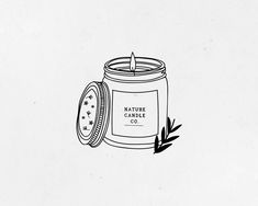 a candle that is sitting in front of a white wall with the words nature candle co written on it