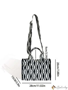 BirdinBag - Chic Geometric Patterned Shoulder Bag for Women Trendy Square Canvas Bag With Adjustable Strap, Black Geometric Bag For Everyday Use, Chic Geometric Bags For Daily Use, Modern Geometric Bag With Adjustable Strap, Trendy Geometric Shoulder Bag For Everyday Use, Trendy Black Geometric Bag, Trendy Rectangular Canvas Bag With Adjustable Handle, Everyday Geometric Bag With Adjustable Strap, Chic Square Canvas Bag