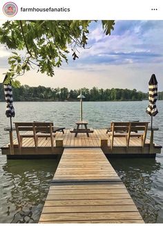 the instagram page shows an image of a dock with chairs on it