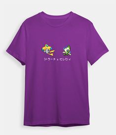 Pokemon t-shirt Celebi and Jirachi purple Purple Graphic Tee With Character Print, Purple Cartoon Print Graphic Tee, Purple Graphic Tee With Cartoon Print, Purple Cartoon Print Fun T-shirt, United States Of Smash, Water Pokemon, Latios And Latias, Umbreon And Espeon, Dragon Type Pokemon