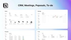 the crm meetings, popsals, and to - do list is displayed in three different screens