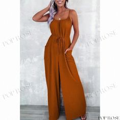 Loose Fit Sleeveless Jumpsuit with Wide Leg Pants for Casual Wear Sleeveless Brown Jumpsuits And Rompers For Summer, Sleeveless Brown Jumpsuits And Rompers For Beach, Sleeveless Brown Jumpsuit For The Beach, Sleeveless Brown Jumpsuit For Beach, Sleeveless Brown Jumpsuits And Rompers With Pockets, Sleeveless Brown Jumpsuit With Pockets, Brown Sleeveless Summer Jumpsuits And Rompers, Brown Sleeveless Jumpsuit With Pockets, Brown Sleeveless Summer Jumpsuit