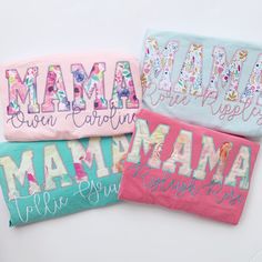 Grandma Names, Bleached Tees, Cricket Ideas, Pink Names, Monogram Outfit, Mommy Outfits, Aunt Shirts, Comfort Colors Sweatshirt, Cute Shirt Designs