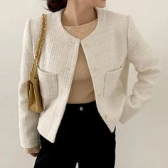 LOVEMI Jackets Beige / S Lovemi -  Little Fragrant Short Jacket Tweed Jacket Outfit, Chanel Tweed Jacket, Tweed Outfit, Jacket For Spring, Womens Tweed Jacket, Womens Tweed, Look Formal, Boucle Jacket, Floral Short