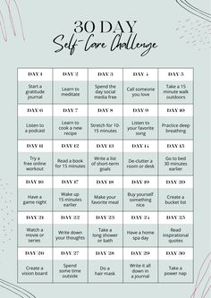 2024 Prep, 30 Day Self Care Challenge, 30 Day Self Care, Self Love Challenge, Relationship Priorities, Positivity Challenge, Gratitude Day, Month Challenge, Self Care Worksheets