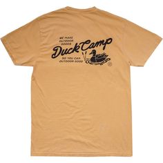 It's time to throw it back. This Vintage Duck T-Shirt features that classic Mustard color and a nod to hunting illustrations and signage of days past. With a super-comfortable 100% cotton construction, this shirt doesn't miss... Pre-shrunk Cotton Camp Shirt For Outdoor Activities, Cotton Camp Shirt With Graphic Print For Outdoor Activities, Cotton Graphic Print Camp Shirt For Outdoor Activities, Pre-shrunk Cotton Camp Shirt For Outdoor, Retro Outdoor Graphic Print T-shirt, Retro Graphic Print T-shirt For Outdoor, Cotton Camp Shirt With Letter Print For Outdoor, Vintage T-shirt With Letter Print For Outdoor Activities, Pre-shrunk Cotton Camp Shirt For Camping