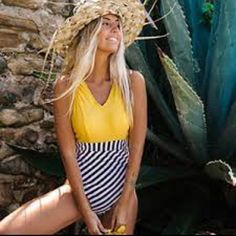 Details: Fabric: Shell: 80% Nylon, 20% Spandex. Lining: 90% Polyester, 10% Spandex. Design: Yellow Striped One Piece Swimsuit With V Neck And V Back. About Cup Style: With Padding Bra Garment Care: Regular Wash. Recommend With Cold Water. Do Not Use Bleach. Do Not Tumble Dry. Occasion: Best Holiday Gifts For Mom, Wife, Girlfriend Or Women You Love. Perfect For Tropical Vacations, Summer, Beach & Pool, Honeymoon, Cruise. New With Tags!!! 1 Yellow Lined Swimwear For Beach, Yellow Lined Swimwear For The Beach, Yellow Lined Swimwear For Vacation, Yellow Lined Swimwear For Summer, Yellow Bodysuit For Beach Season Sunbathing, Yellow Bodysuit For Sunbathing At Beach Season, Yellow One-piece Swimwear For Pool, Yellow One-piece Swimwear With Lined Body, Yellow Beachwear Swimwear With Lined Body