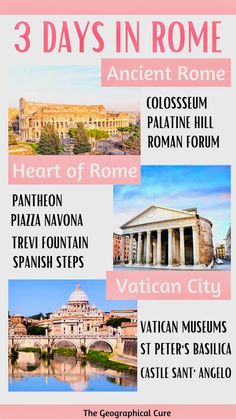 the 3 days in rome info sheet with text overlaying three days in rome