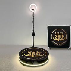 an active 360 light is set up on a table