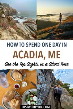 the words how to spend 3 days in acadia, me plus tips for visiting