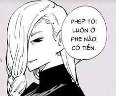 a woman with long blonde hair holding a speech bubble above her head that says phep to luon o phe nao co ten