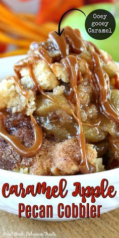 caramel apple pecan cobbler recipe in a bowl