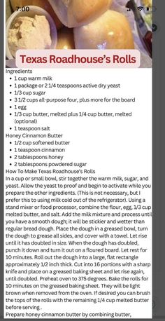 the texas roadhouse's rolls recipe is shown in this screenshot from their website