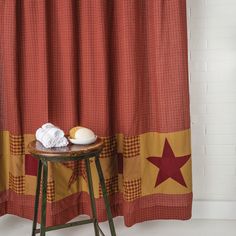 Ninepatch Star Shower Curtain-Lange General Store Bathrooms Country, Primitive Shower Curtains, Farmhouse Shower Curtains, Country Shower Curtain, Country Style Bathrooms, Bathroom Layout Ideas, Primitive Curtains, Panel Drapes, Primitive Bathroom