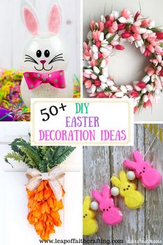 easter decorations and crafts are featured in this collage