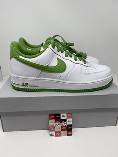 Green Nike Air Force 1 Lace-up Sports Shoes, Nike Chlorophyll, Nike Air Force 1 Green And White, Green Low-top Nike Air Force 1 For Streetwear, Lime Green Nike Air Force, Apple White, Nike Air Force 1 07, Candy Apple, Shoe Inspo