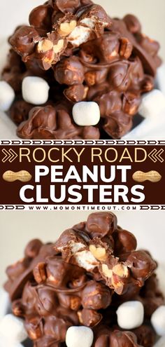 rocky road peanut clusters with marshmallows in the middle and chocolate on top