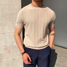 Lasaky - Knitted Round-neck Half-sleeve Thin Base Shirt Men Casual Summer, Silk T Shirt, Sweater Trends, Men Fashion Casual Outfits, Short Sleeve Pullover, Men's Knit, Knitted Tshirt, Mens Fashion Casual, Smart Casual