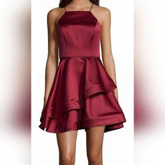 Brand New Betsy & Adam Tiered Party Dress - New With Tags - Tiered Ruffles - Built In Cups - Structure At The Hem Creates Volume - Size 8 - Measurements In Photos Red Ruffled Dress For Homecoming, Elegant Sleeveless Holiday Dress With Ruffles, Sleeveless Burgundy Holiday Dress, Burgundy Sleeveless Holiday Dress, Fitted Burgundy Dress For Homecoming, Burgundy Fitted Homecoming Dress, Burgundy Ruffled Dress For Date Night, Holiday Mini Dresses In Burgundy, Burgundy Cocktail Dress For Prom Season