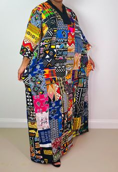 Multicolor Patchwork Kimono For Vacation, Traditional Multicolor V-neck Kimono, Multicolor Patchwork Kaftan With Kimono Sleeves, Traditional Multicolor Long Sleeve Maxi Dress, Multicolor Patchwork Kimono With Kimono Sleeves, Festival Multicolor Maxi Kimono, Multicolor Maxi Length Festival Kimono, Long Multicolor Patchwork Kaftan, Multicolor Maxi-length Festival Kimono